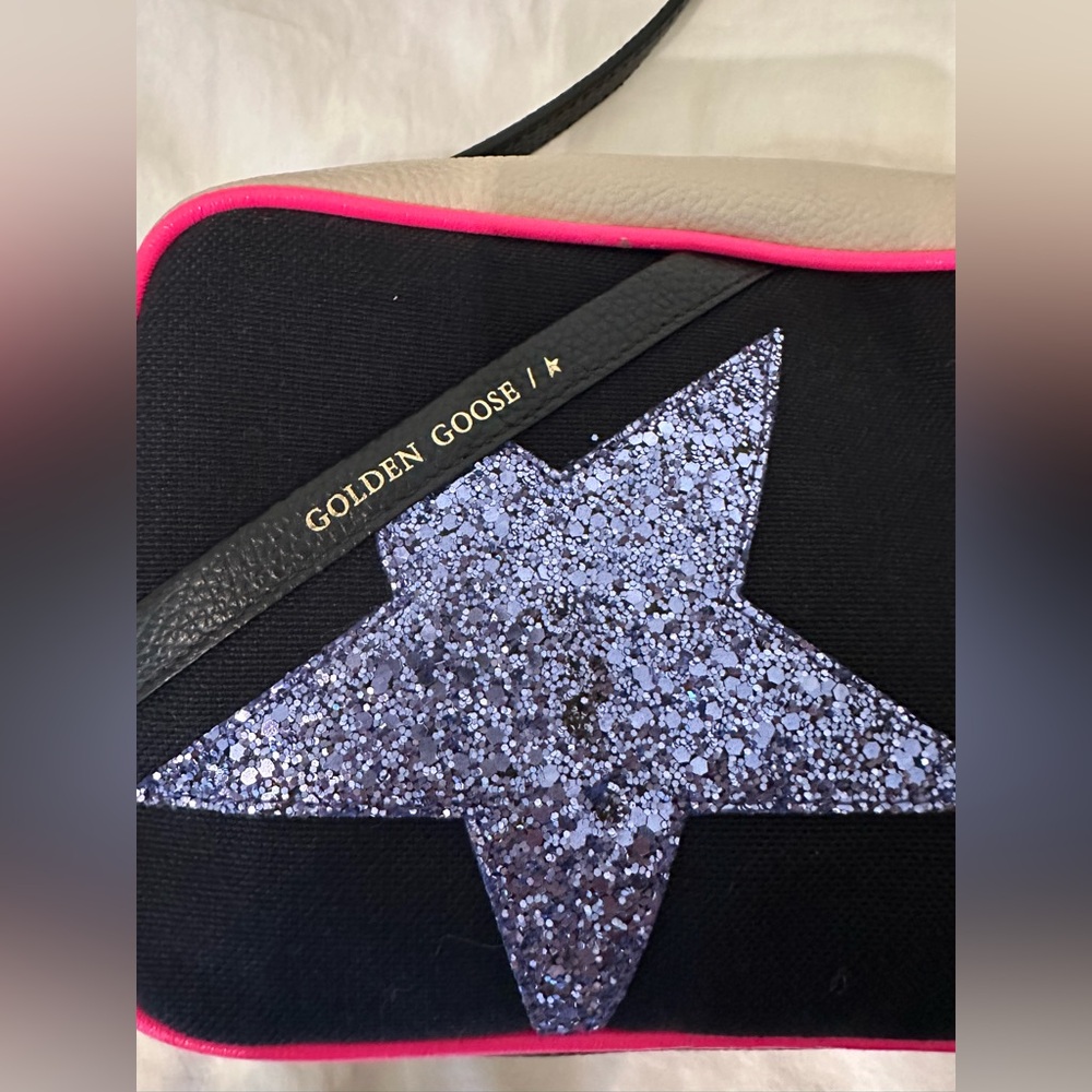 Golden Goose Black Canvas with Blue Glitter Star Crossbody Bag - Picture 2 of 7